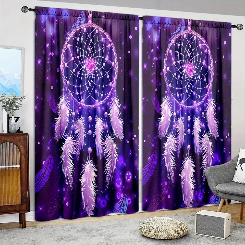 2pcs Dream Catcher Printed Curtain for Home Decor - Rod Pocket Window Treatment for Bedroom,Office,Kitchen,Living Room,and Study