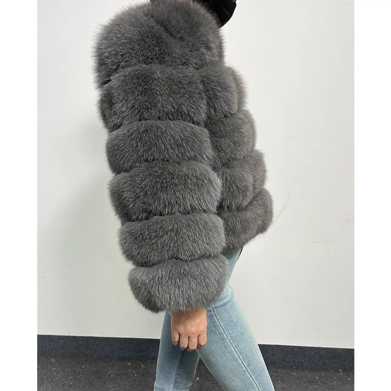 Maomaokong 2024 New Winter Women Furry Real Fox Fur Jacket Natural Fur Coat Female Fox Fur Coat Fur Vest Free Shipping Dark Gray