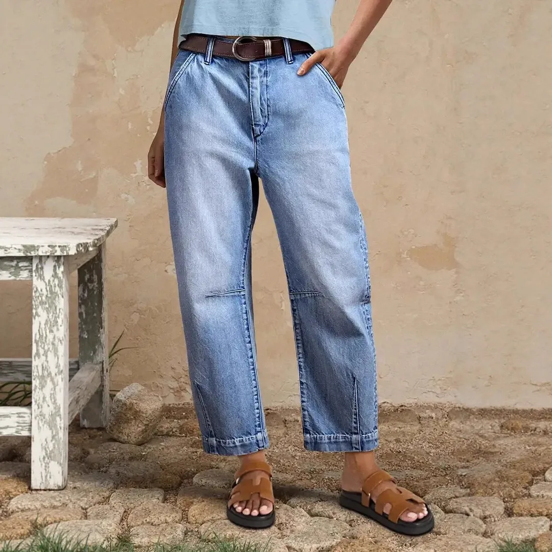 Y2k Jeans For Woman Baggy High Waist Crop Denim Pants Cotton Wide Leg Straight Cut Denim Trousers Light Wash Cuffed Hem Retro