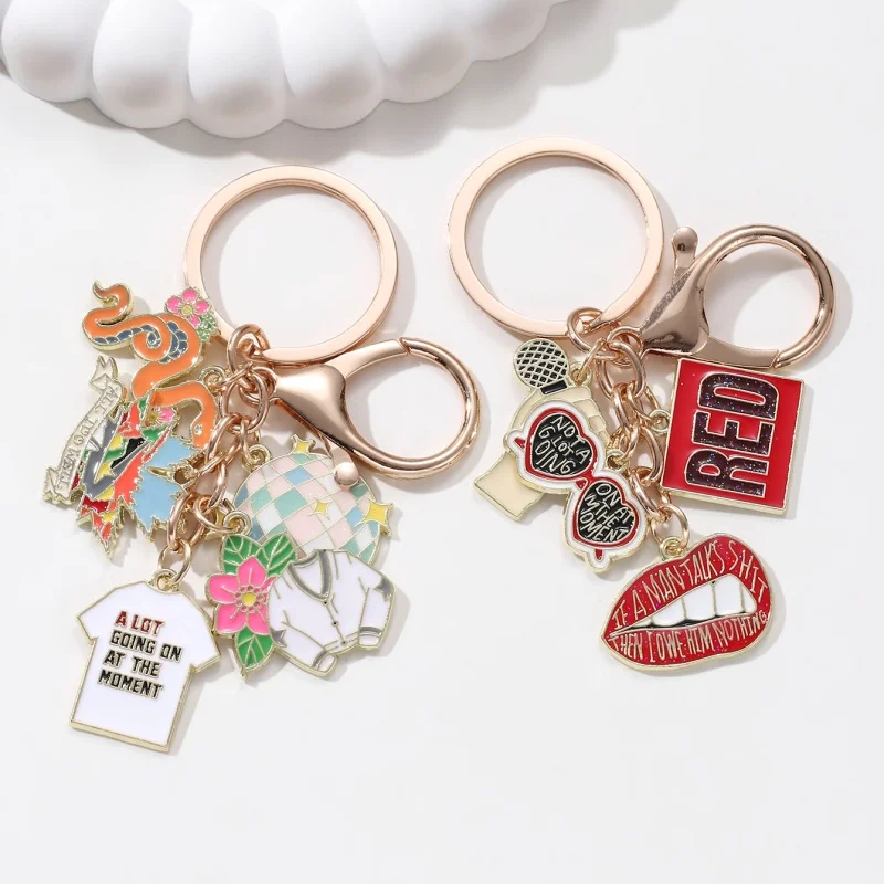 Creative Personality Flower Clothe Lip Enamel Keychain Merch Inspired by Taylor Swift Keyring For Friend Taylor Funs Jewelry