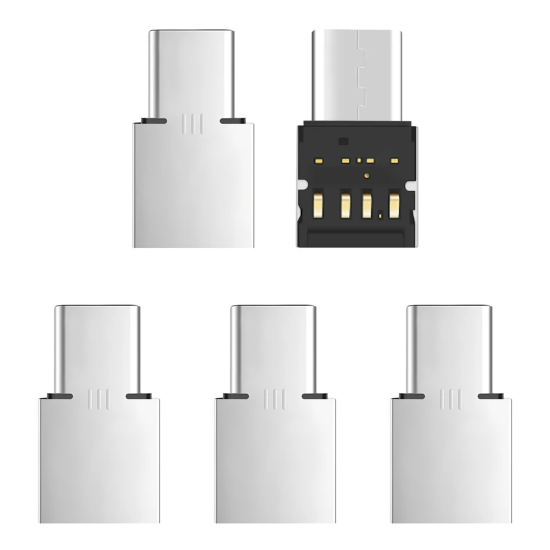 5Pcs Ultra Mini Type-C USB-C To USB 2.0 OTG Adapter For Cell Phone Tablet & USB Cable & Flash Disk