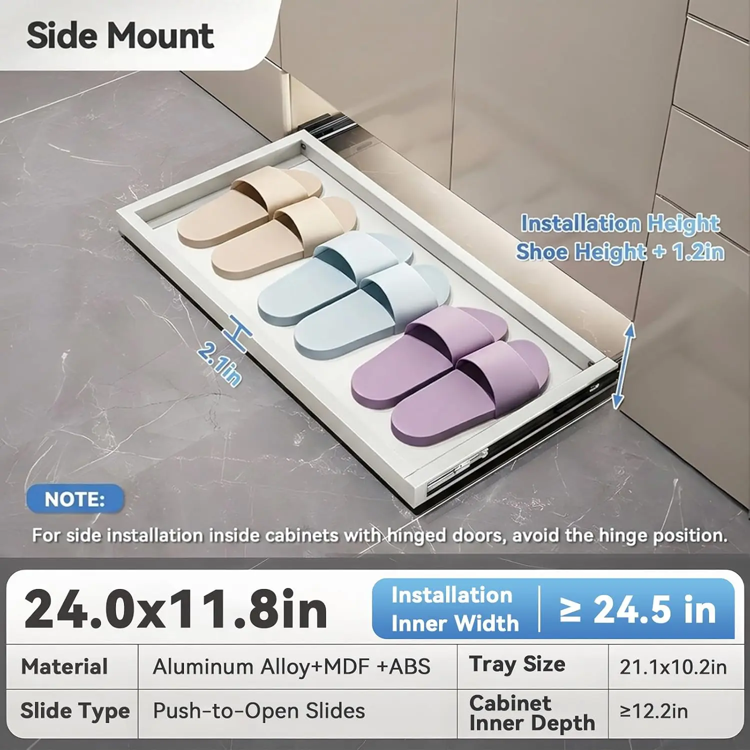 Pull Out Shoe Rack Closet, Push Open Adjustable Width Under Side Mount Sliding Tray Heavy Duty Wardrobe Storage, Customized