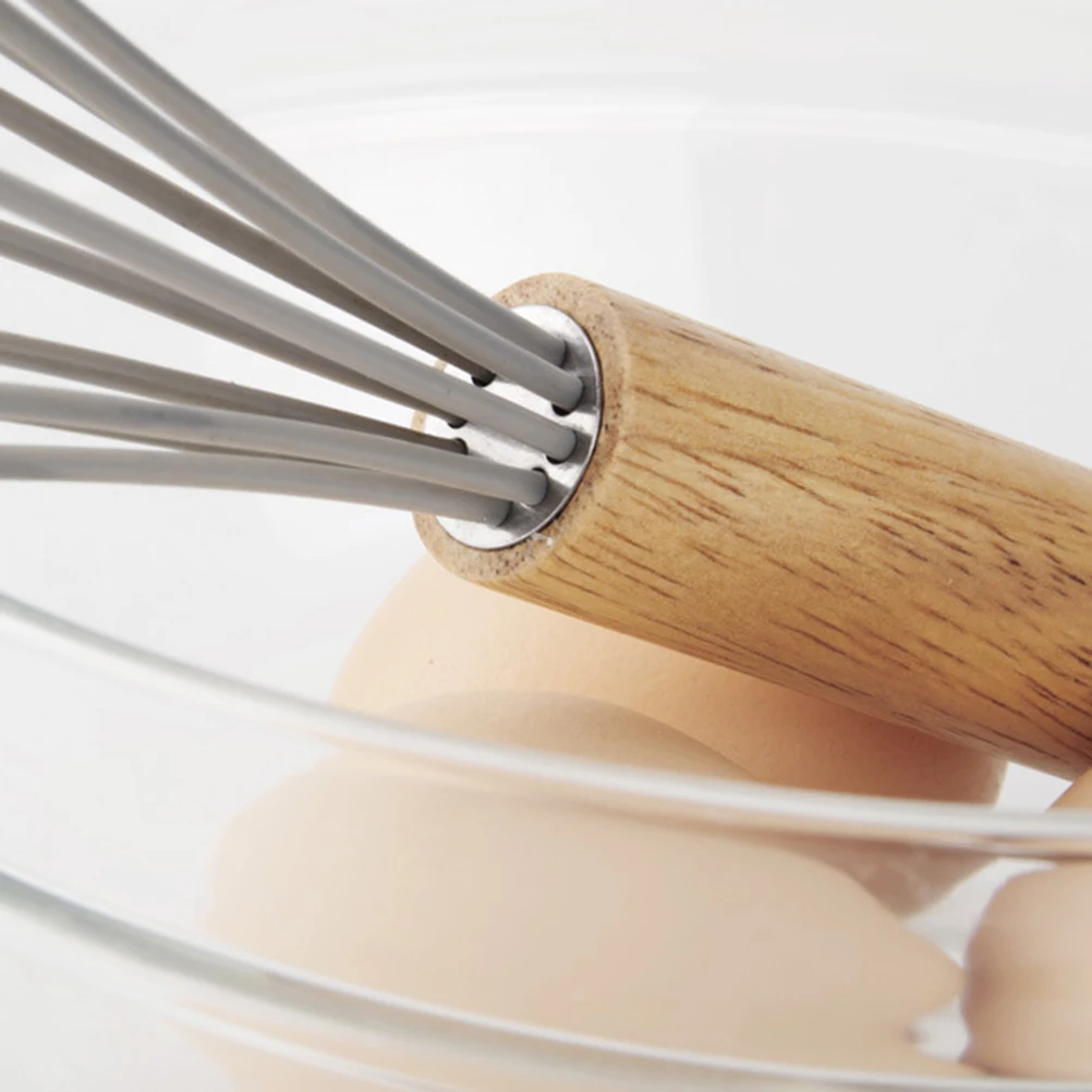 

4Pcs Eggbeater Silicone Wire Wooden H Kitchen Tools Whisk Mixer Comfortable Grip NonSlip Perfect Mixing Sauces Eggs