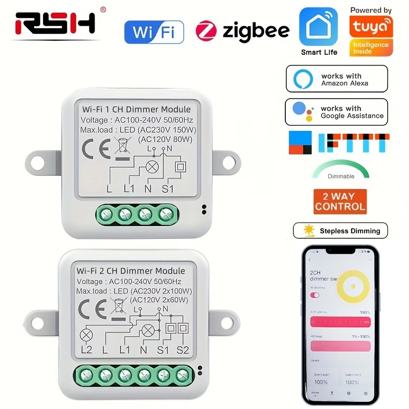 

Умный диммер Tuya Wi-Fi и ZigBee, двухсторонний, с управлением через приложение, работает с Alexa Google Home