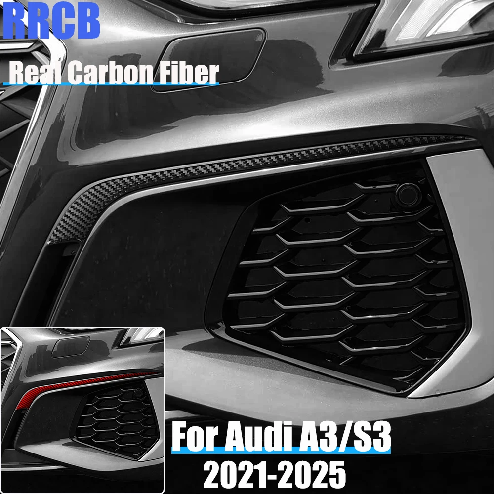 

Real Carbon Fiber Car Accessories Front Bumper Strips Trim Soft Cover Sticker For Audi A3 S3 8Y 2021 2022 2023 2024 2025