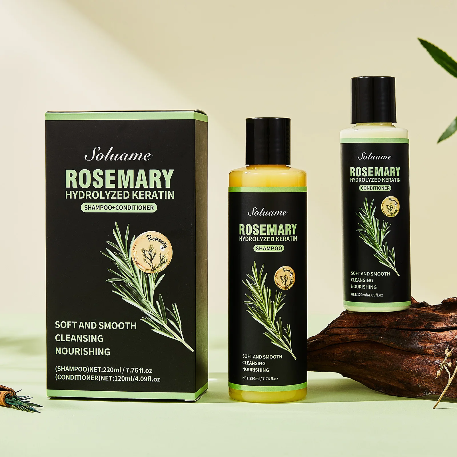 Rosemary Hydrolyzed Keratin Shampoo and Conditioner Set for Damaged Hair, Nourishing Hair Care for Soft, Smooth, Strong Hair