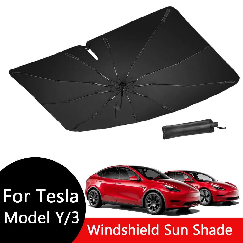 For Tesla Model Y Model 3 highland Windshield Sun Shade Umbrella Front Window Sunshade Cover with 360°Rotation Bendable Model Y