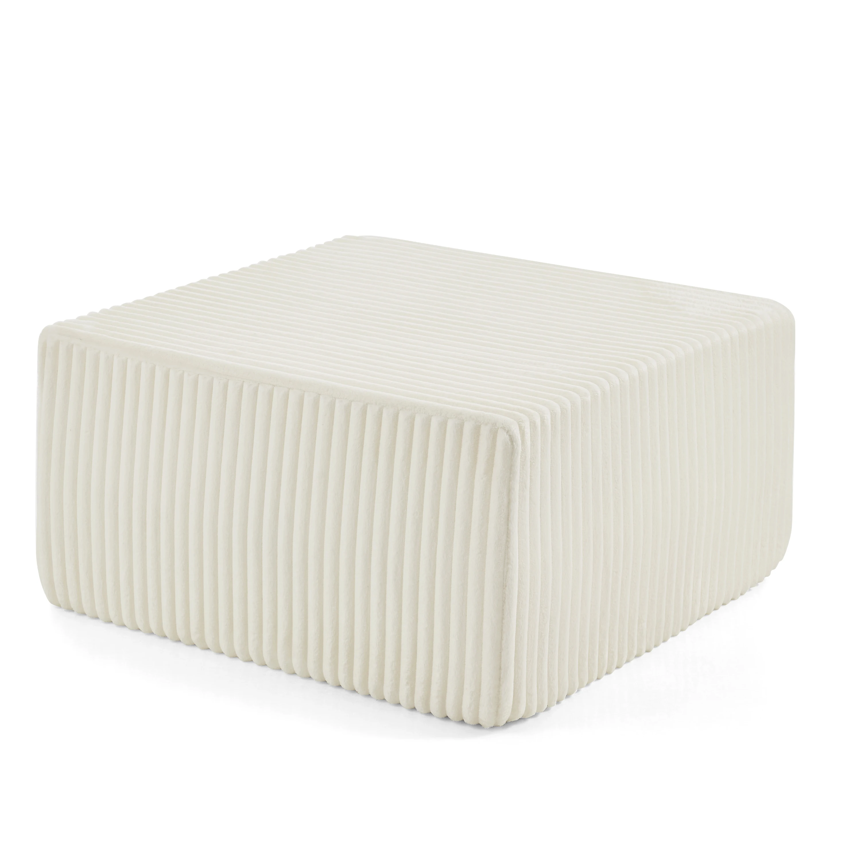 Modular Ottoman Cube Striped Corduroy Foot Stool Versatile Upholstered Seating For Living Room Beige image 3