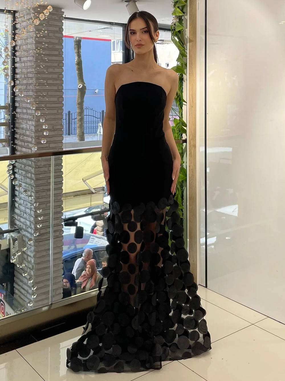 Modphy المرأة موضة تول توتو بلا أكمام قبالة الكتف فستان ماكسي ثلاثية الأبعاد نقطة شبكة الجنية ألف خط فستان فاخر مساء رداء حفلات #5