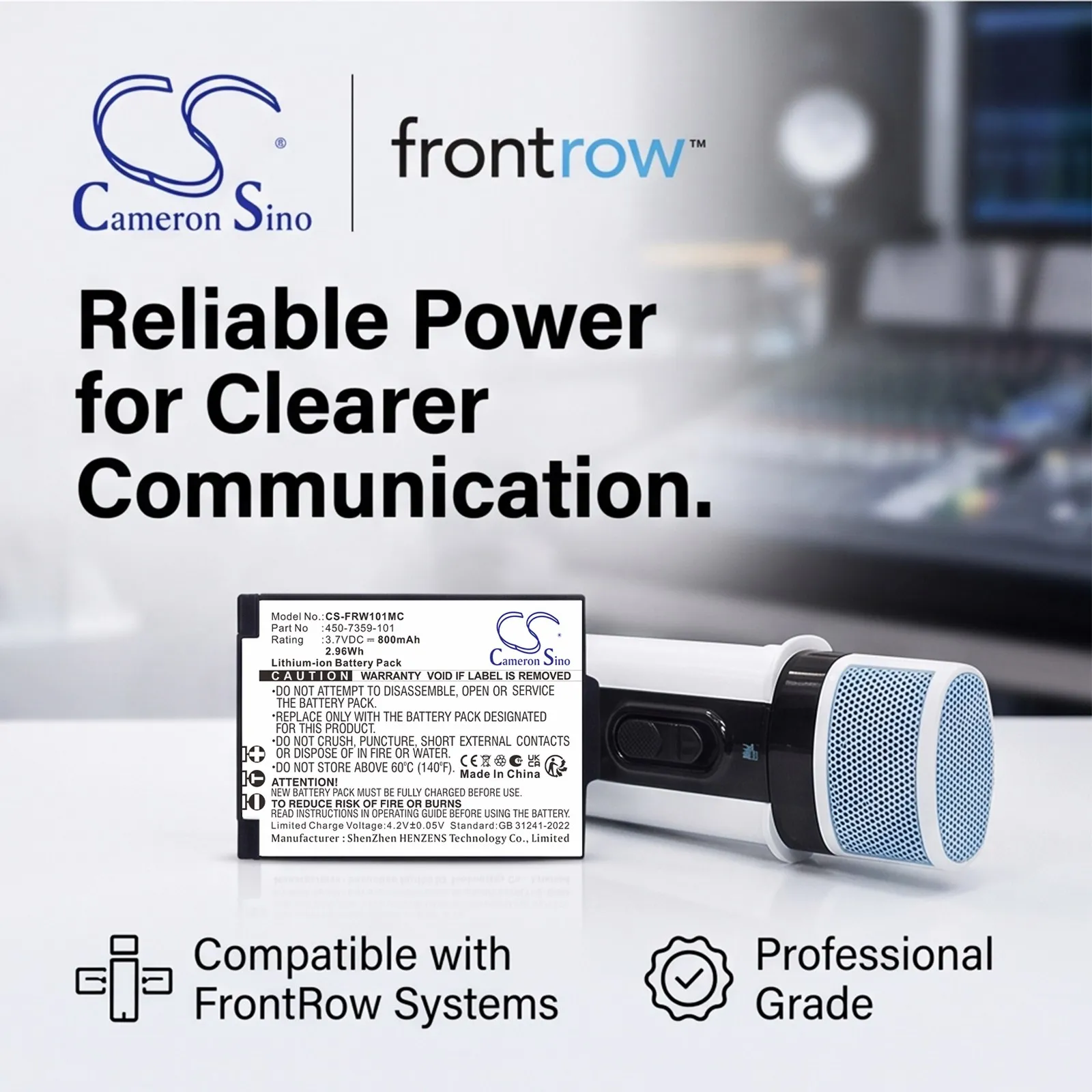 CS Replacement Battery For FrontRow Juno ISM-01 FR Wearable Lifestyle 800mAh / 2.96Wh