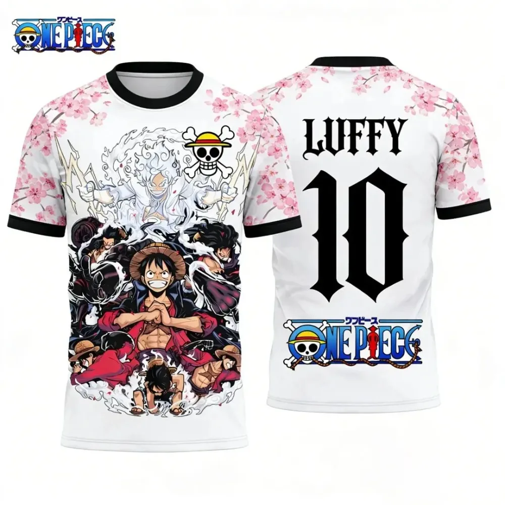 One Piece Luffy Tee Sea Flame Front Print Luffy No.10 Back Logo Soft Short Sleeve Unisex Street Cosplay Tee For Otaku Fans