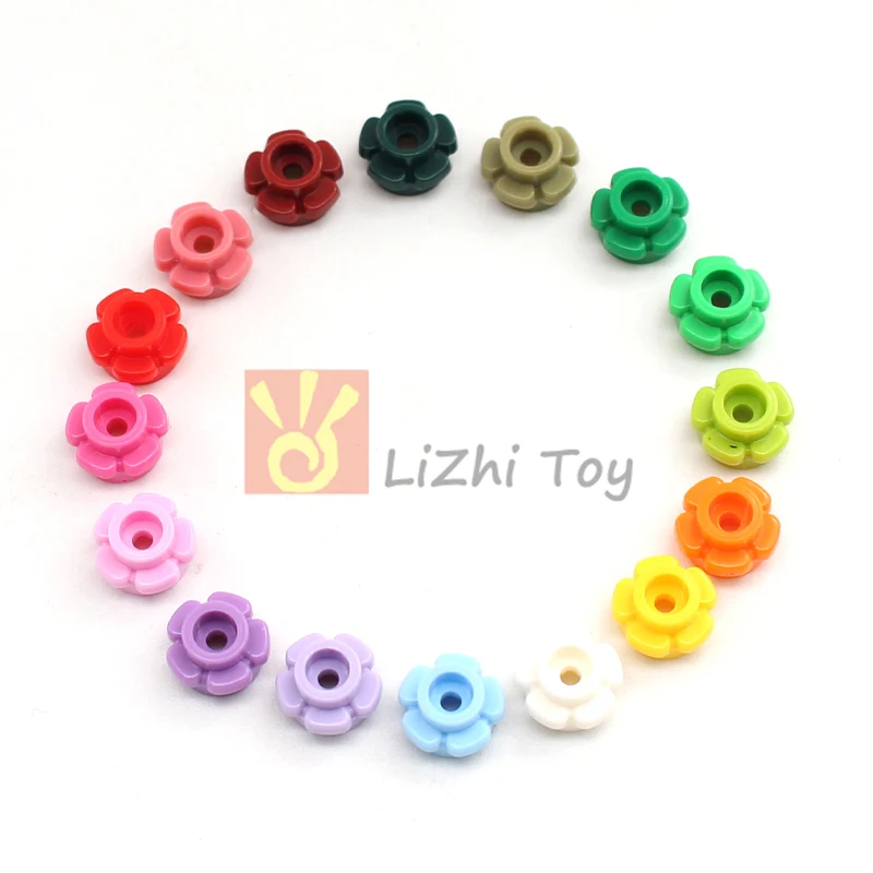 100pcs MOC Brick 24866 Plate Round 1x1 with Flower Edge 5 Petals Building Block Plant Garden Compatible with Grass Assembled Toy