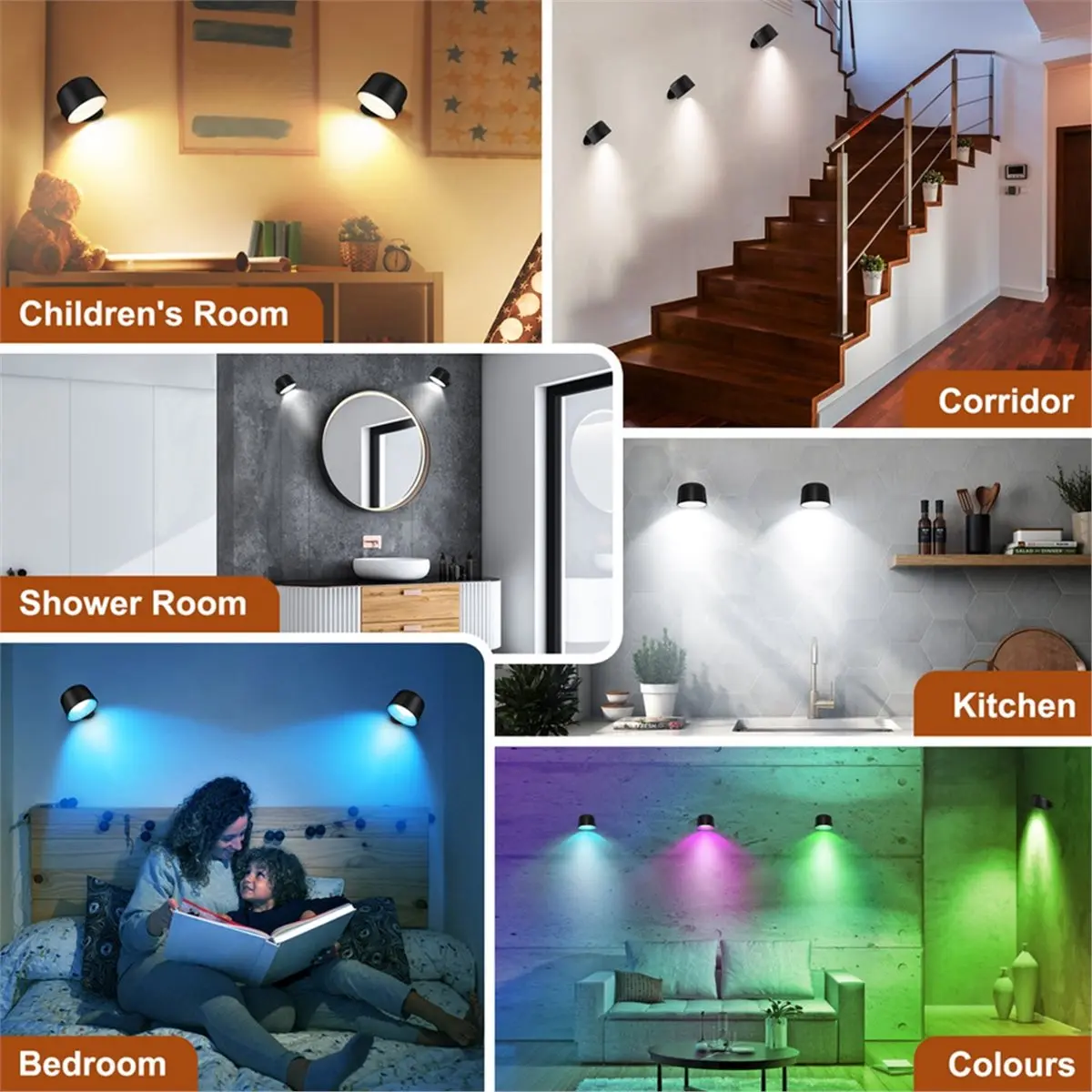 

(ABKM) Светодиодный настенный светильник Night Light 360 ° Поворотный RGB-светильник для прикроватной тумбочки с изменением цвета, диммируемый настенный светильник для спальни с таймером и памятью настроек