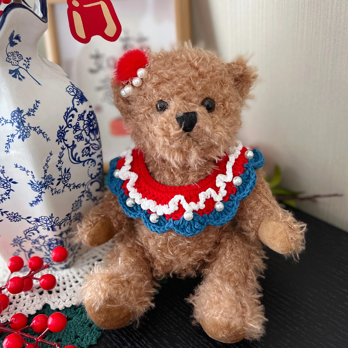 دمى الدب القطيفة مع العناصر الصينية الملابس لعب الدمى هدايا عيد الميلاد للأطفال دمية دب مع ملابس الحياكة اليدوية
