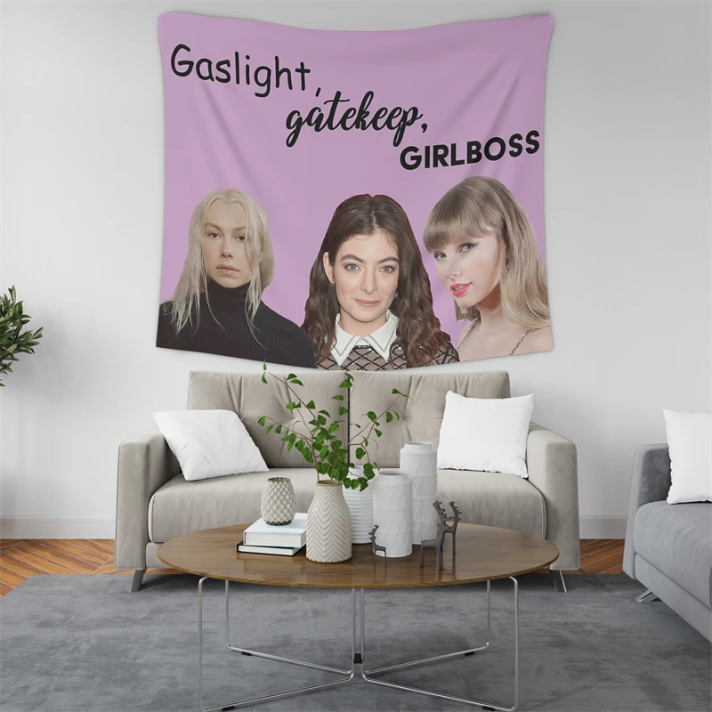 Gaslight Gatekeep Girlboss  Funny Meme Phoebe Bridgers Lorde Taylor Tapestry Wall Hanging Art for Bedroom Living Room Decor Home