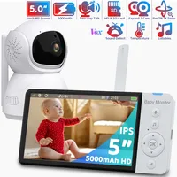 5 Inch Electronic Baby Monitor with Camera and Audio 5000mAh Battery IPS Screen Wireless Video Babyphone with Baby Camera Nanny