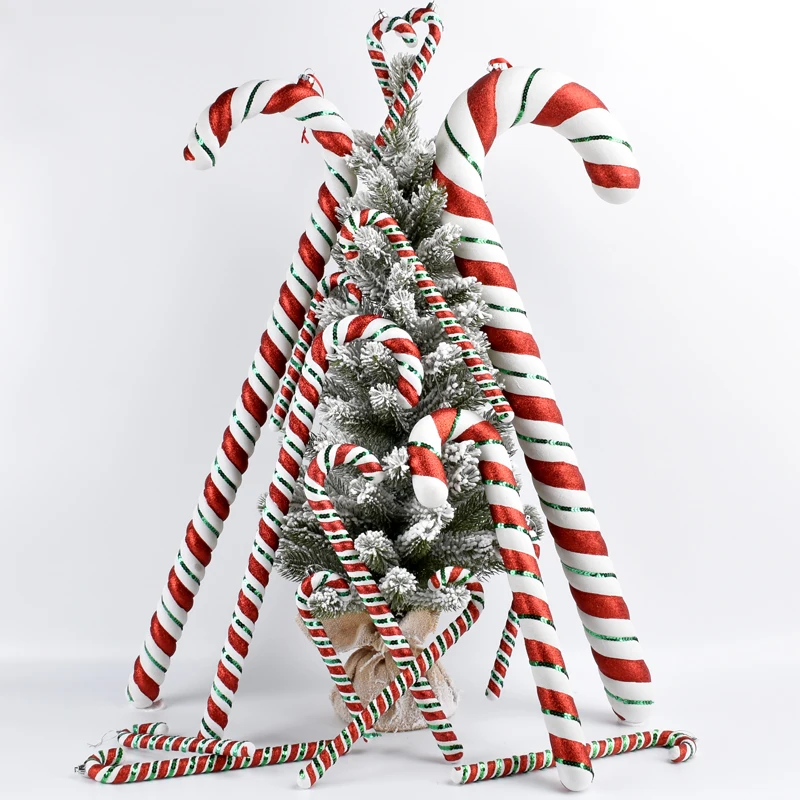 Christmas decorations, red, white, green cane props, ornaments