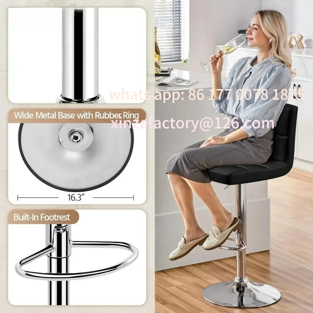 Juego de 4 taburetes de bar, taburetes de bar giratorios de cuero PU, sillas de mostrador ajustables en altura, taburetes modernos con respaldo para bar y cocina