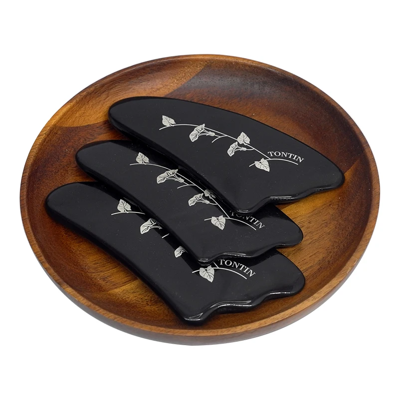 Tontin Good Quanlity Carved Flowers Buffalo Ox Horn Guasha Scraping Tool Thin Arm Leg Slimming V Line Face Massage Plate