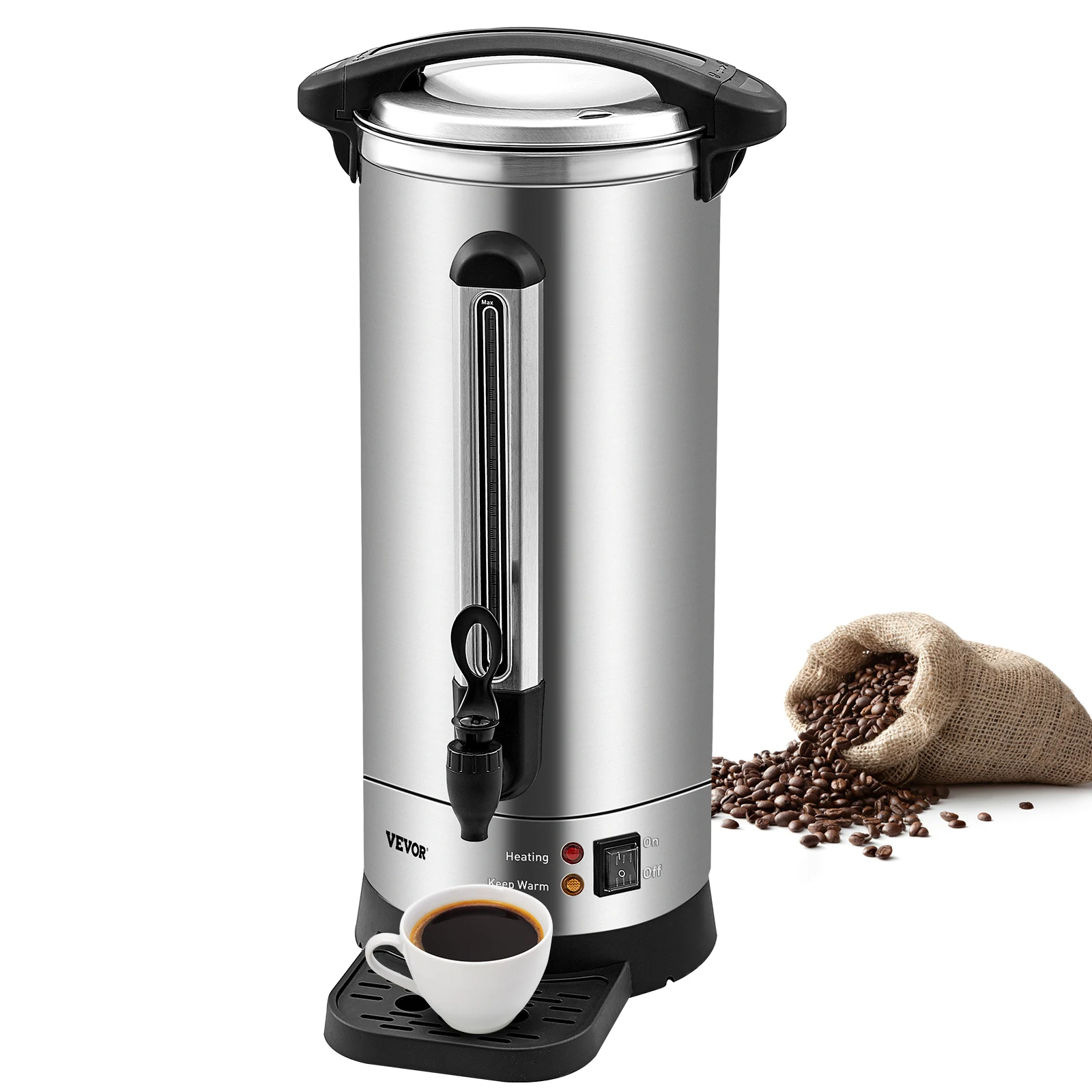 VEVOR Commercial Coffee Urn, 110 Cups Stainless Steel Large Coffee Dispenser, 1500W Electric Coffee Maker Urn For Quick Brewing