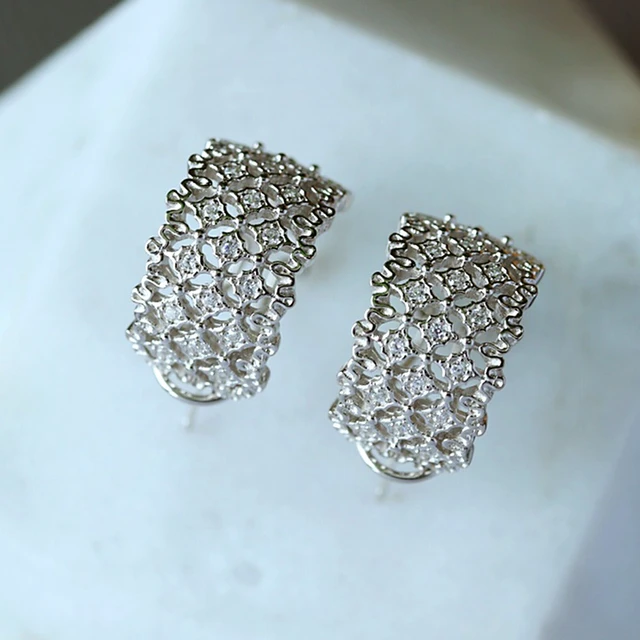 ZOCA Italian Vintage Boutique Jewelry Women 925 Sterling Silver Star Zircon Shiny Silver Earrings Gift Party Anniversary AliExpress