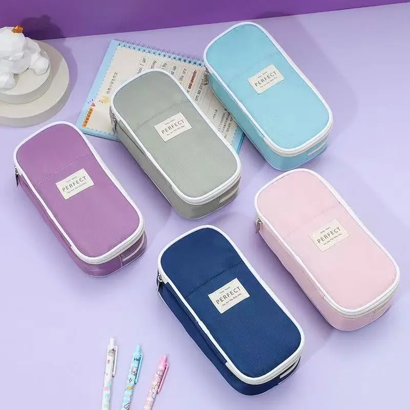 Large Capacity Multi-layer Macaron Pencil Case Simple Stationery Box Multifunctional Student Pencil Case Storage Bag