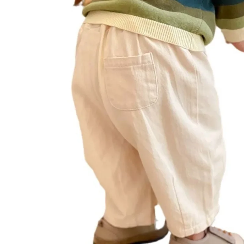 Solid Boy Kids Fashion Trousers Toddler Cotton Clothes Summer Spring Baby Pocket Ankle Length Loose Girl Children Casual Pants