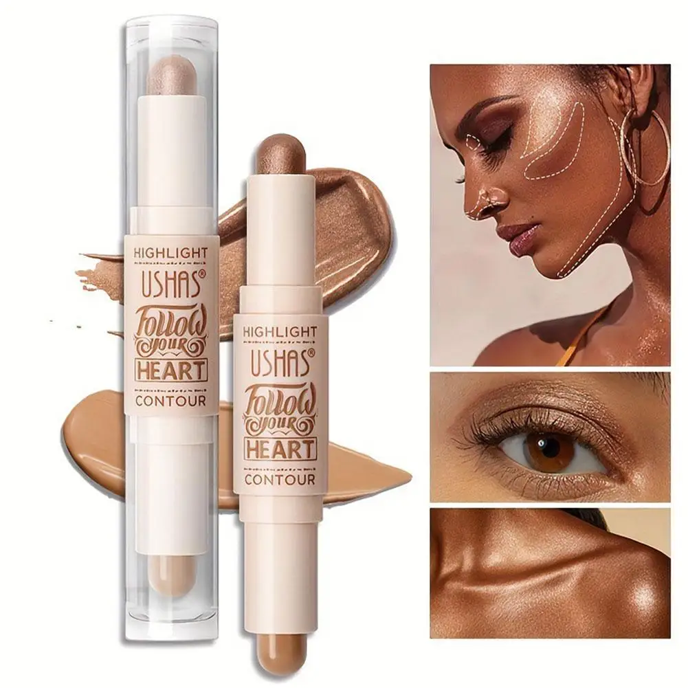 Lápiz corrector 2 en 1, bronceadores brillantes, resistente al agua, resaltador multiusos, sombra moldeadora, cara, modificar