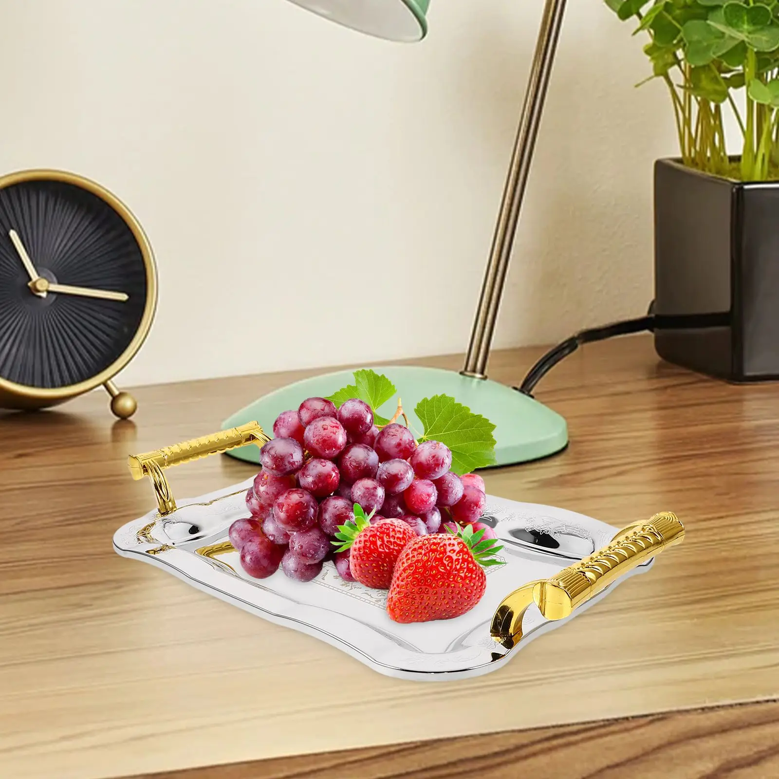 

Stainless Steel Fruit Large Capacity Vintage Serving Tray Household ganizer Food Storage Tray Coffee Table Plate