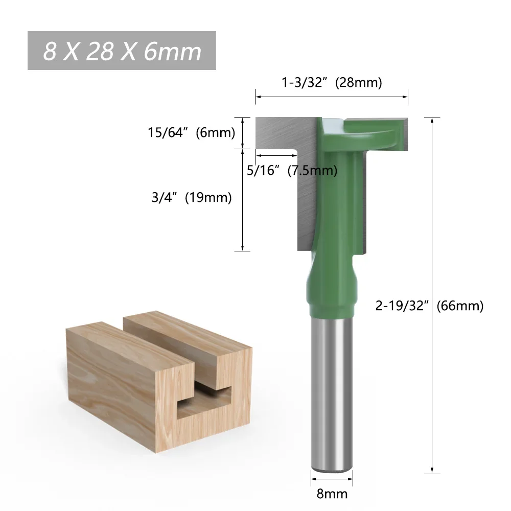 1PC 8MM Shank Milling Cutter Wood Carving T-Slot Router Bit Milling Straight Edge Slotting Milling Cutter Handle Woodworking