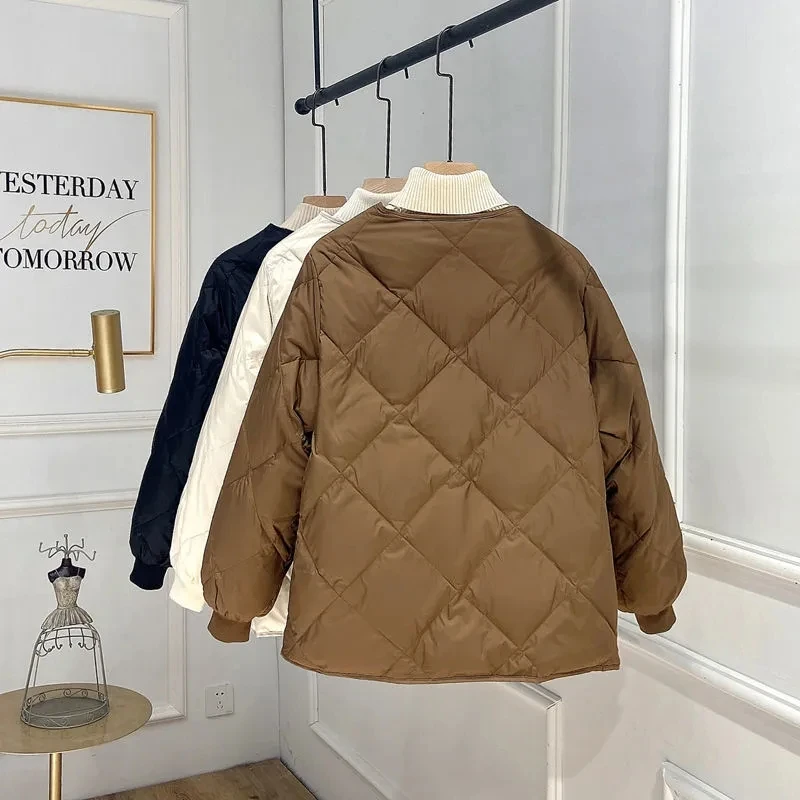 New Autumn Winter Lightweight Women Warm Short Parka Women Casual Solid Loose Puffer Stand Collar Cotton Padded Outwear