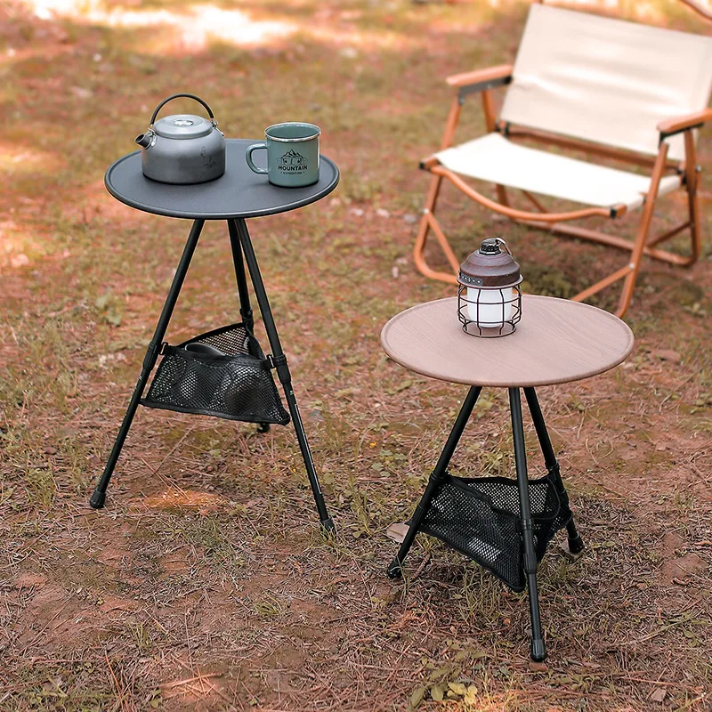 

Outdoor aluminium folding small round table portable liftable black table