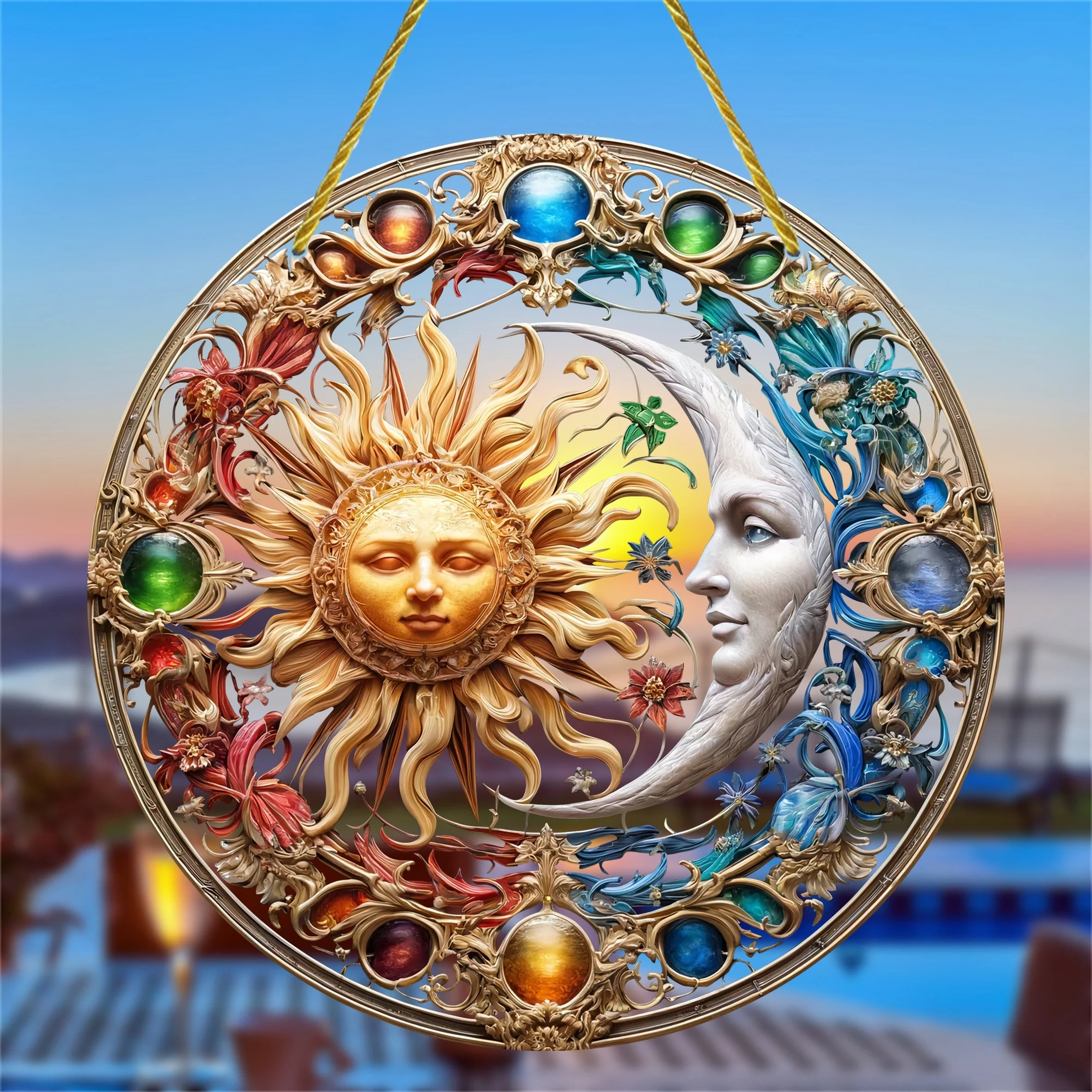 Sun and Moon Acrylic Catcher-colored window hanging, perfect for home and garden decor, housewarming gifts, wreath centerpieces