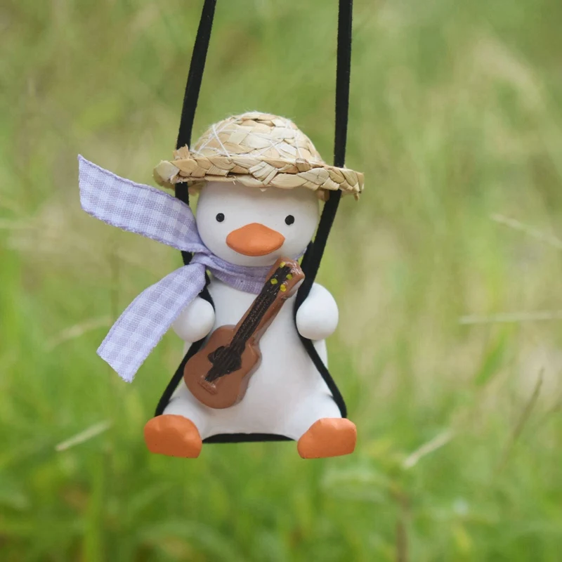 Swing Duck Car Pendant Rearview Mirrors Charms Straw Hat Schoolbag Style Duck Ornament (Mirrors Guitar Duck)