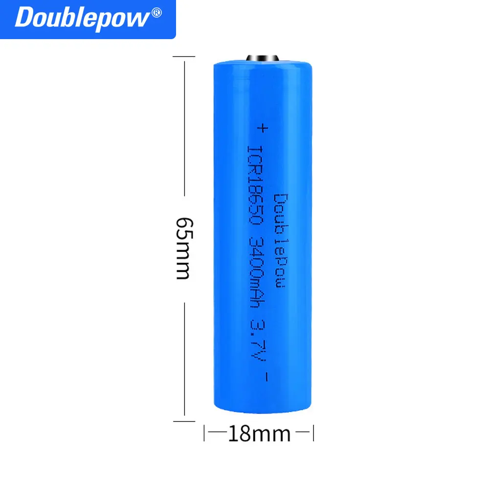 Doublepow sufficient Capacity 18650 battery 3.7v 3400mah  rechargeable lithium battery for flashlight batteries