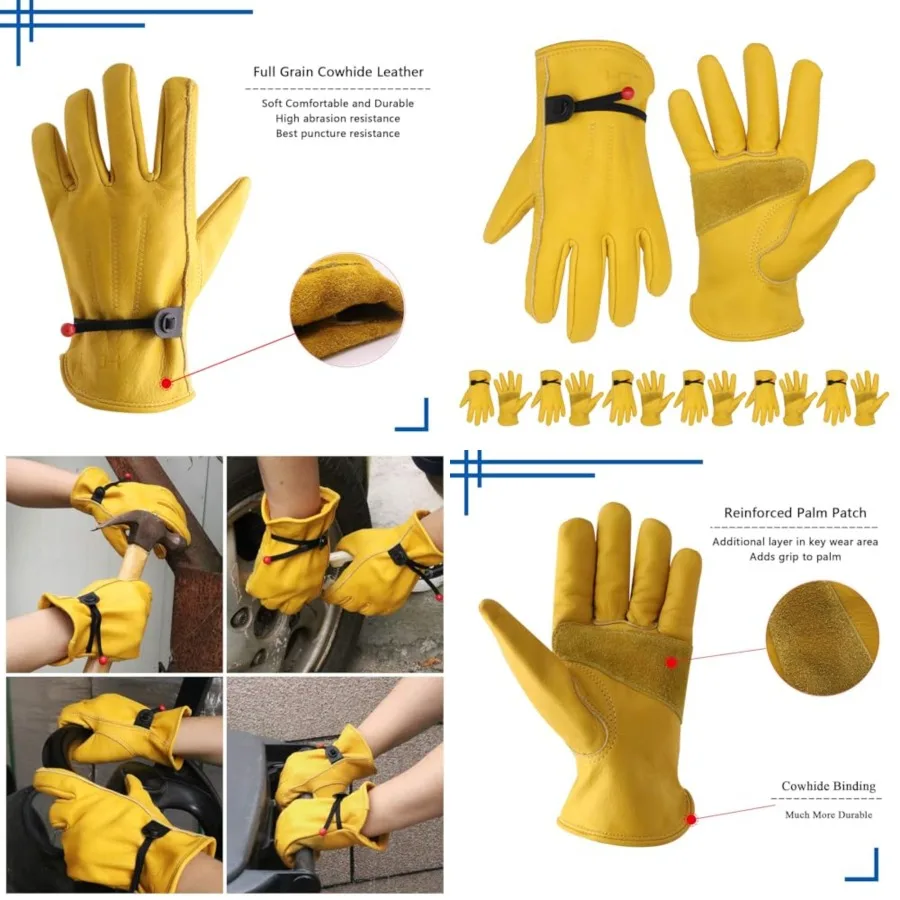 

HANDLANDY HLDD 2 Pairs Leather Work Gloves for Men and Women, Reinforced Durable Palm for Welding, Farm, Gardening, Driving