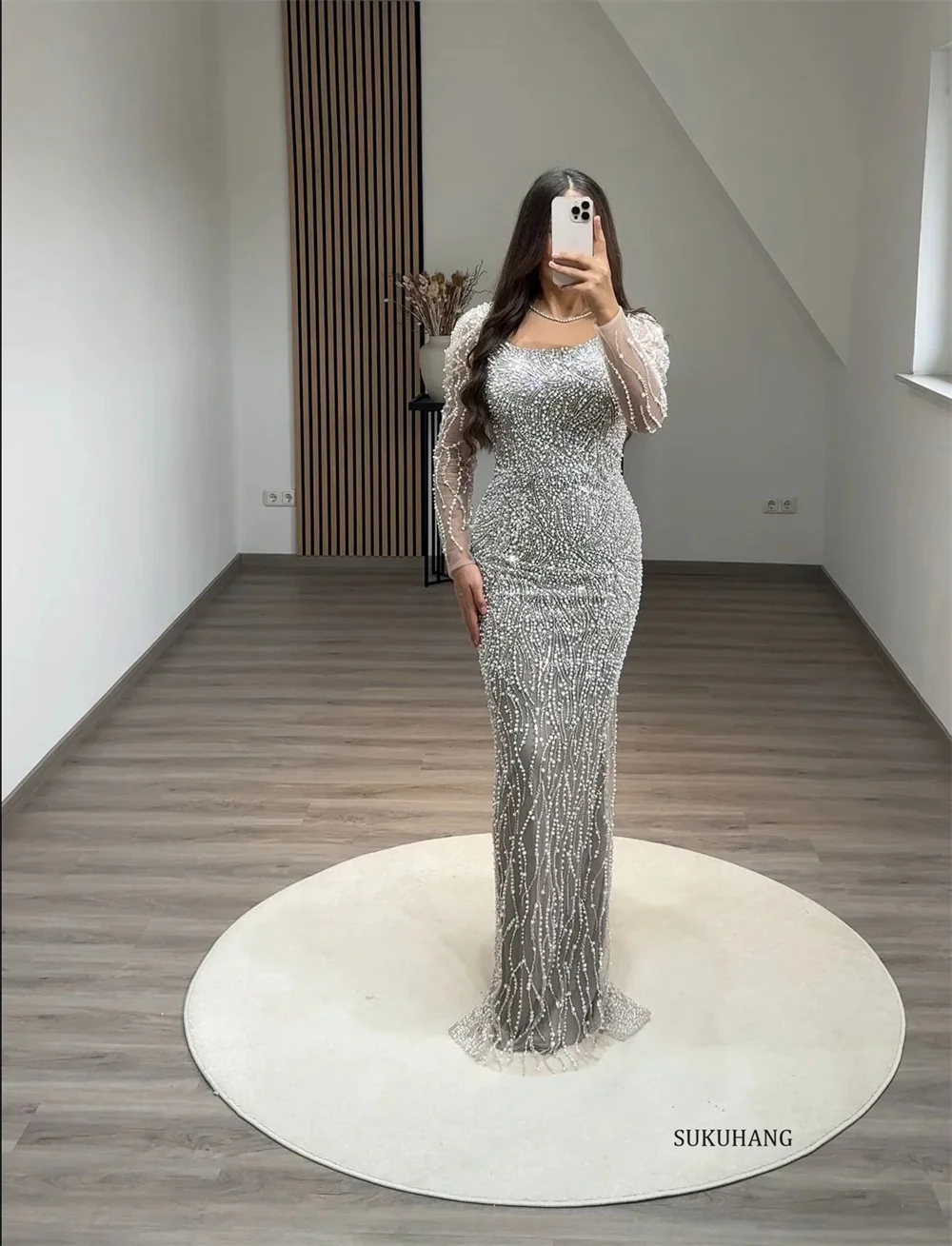 Sukuhang luxo árabe tira frisado vestido de noite com manga longa dubai feminino vestidos de festa de casamento personalizado