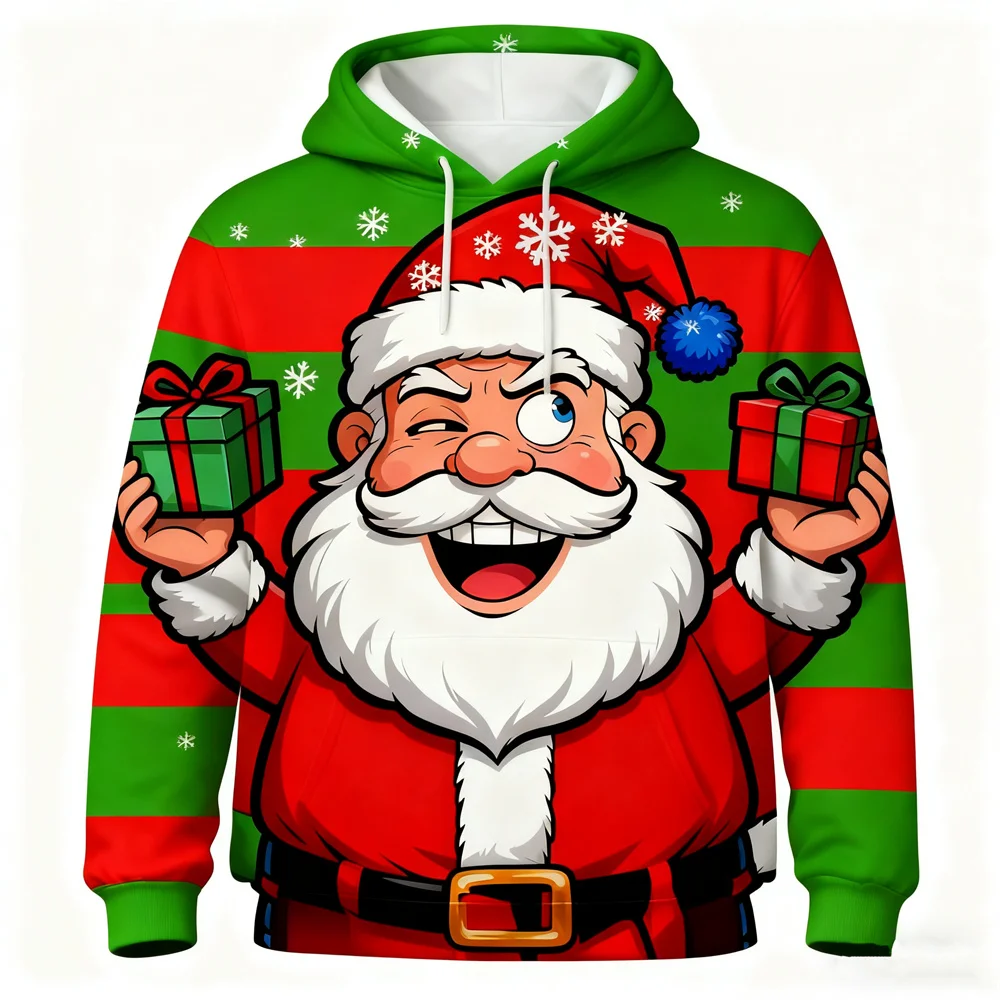 

3D Print Santa Clause Graphic Long Sleeve Hoodies Men's Women's Christmas Gifts Pattern Hooded Tops Autumn Winter Casual Clothes