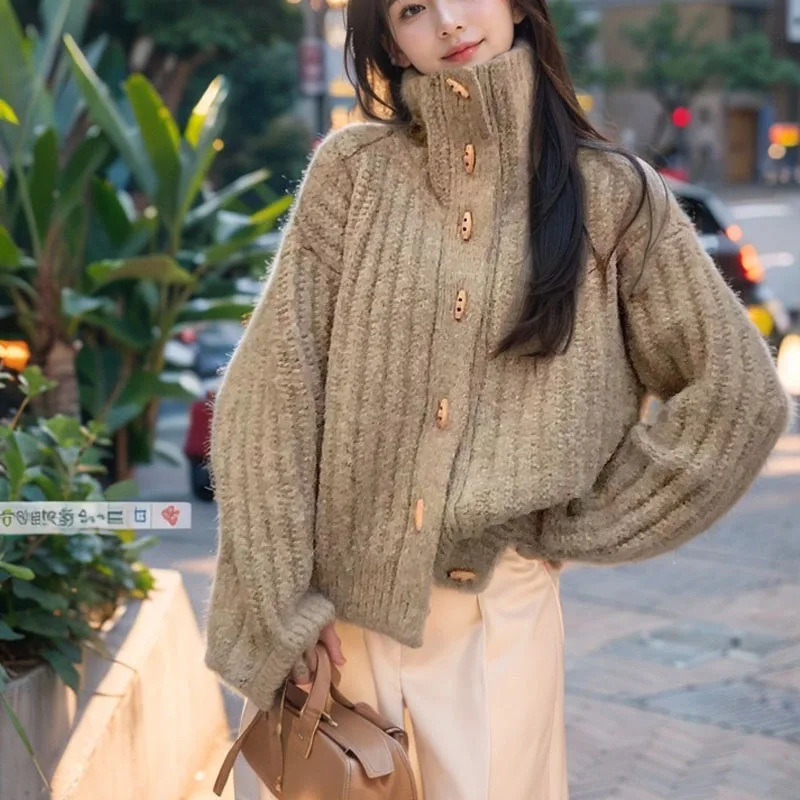 New Cardigan Jumper Knitted Sweater Women Turtleneck Clothes Casual Autumn Winter Woman Tops Outerwear Long Sleeve Sweaters