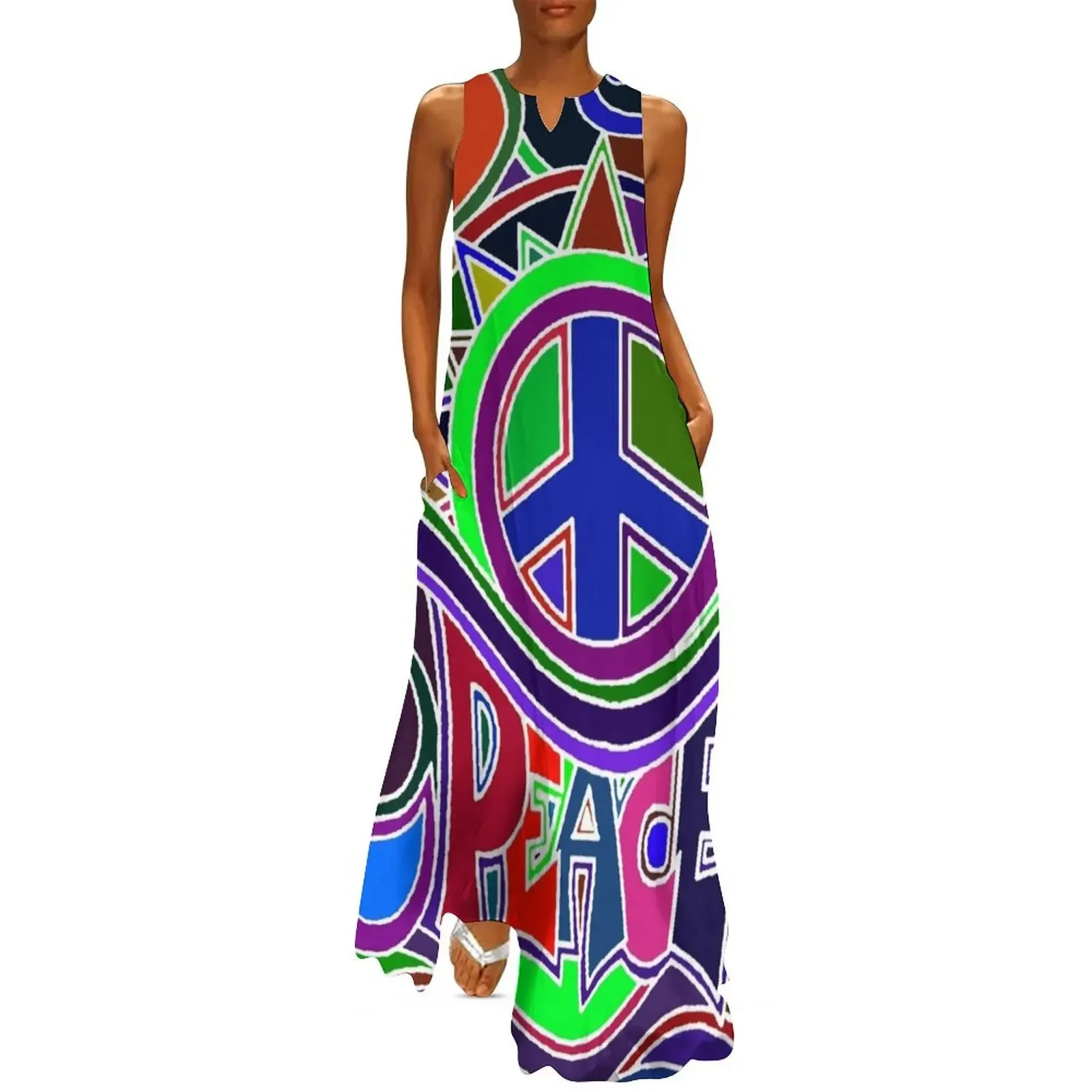 

Colorful Hippy Peace Sign Long Dress Female dress Women's long dress summer clothes women's evening 2025