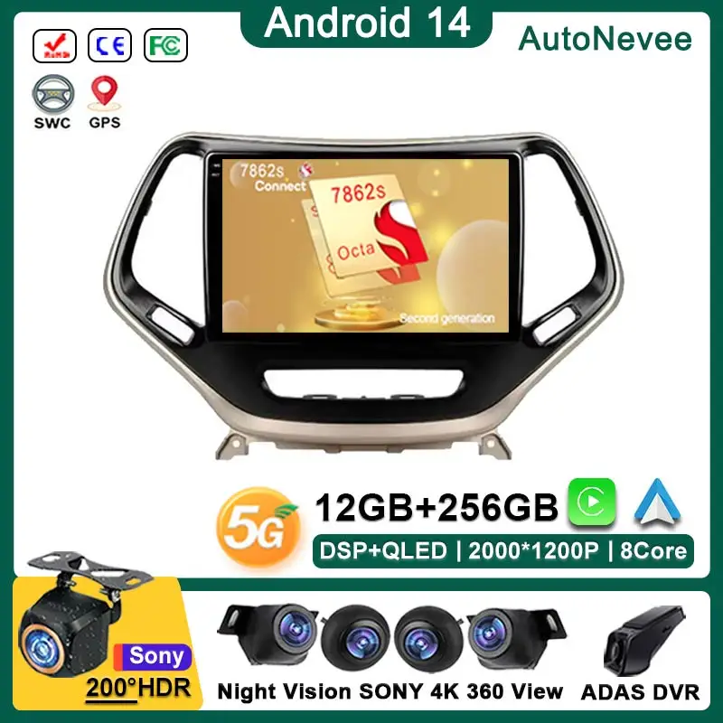 

Android 14 Car DVD For Jeep Cherokee 5 KL 2014 - 2018 Auto Radio Multimedia Player Stereo Head Unit GPS Navigation No 2din