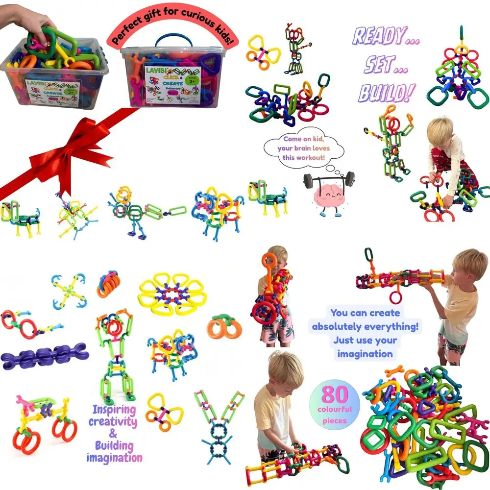 

STEM Learning Building Blocks Set (80 Pieces) - Interlocking Toys for Kids 2-7, Durable & Vibrant Educational Gift for Boys and