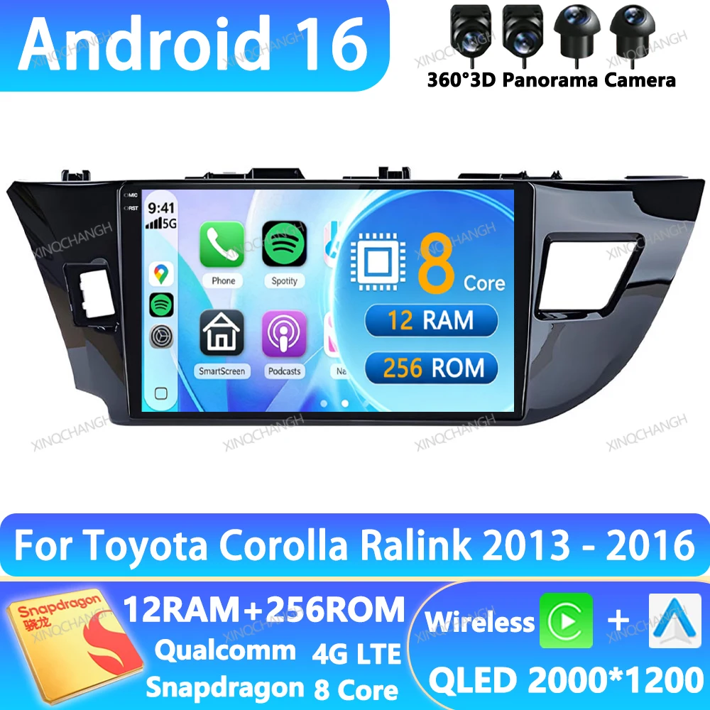 Radio para Auto Android 16 para Toyota Corolla Ralink 2013 - 2016, Unidad Principal de Navegación GPS 4G WIFI, Reproductor Multimedia Estéreo de Video 2DIN