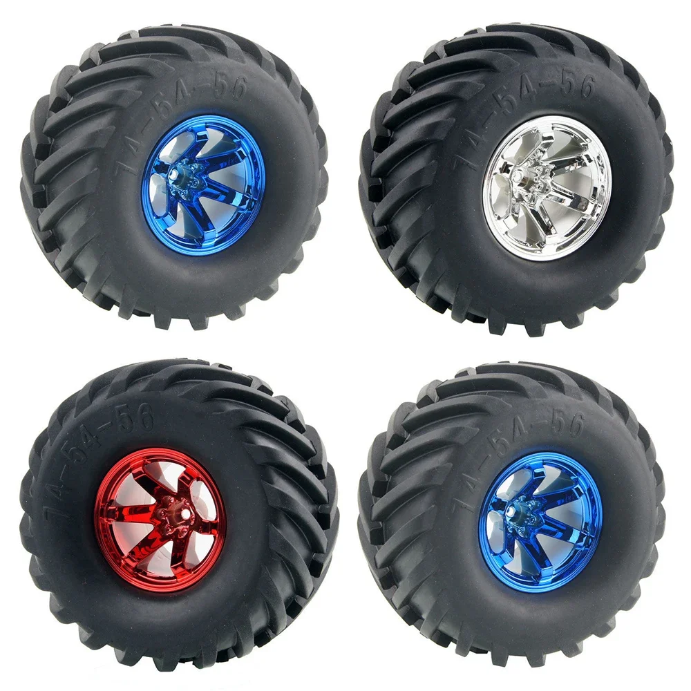 4X RC 0603-3003 Rubber Tires Blue Wheel Sets For HSP HPI 1:10 Monster Truck