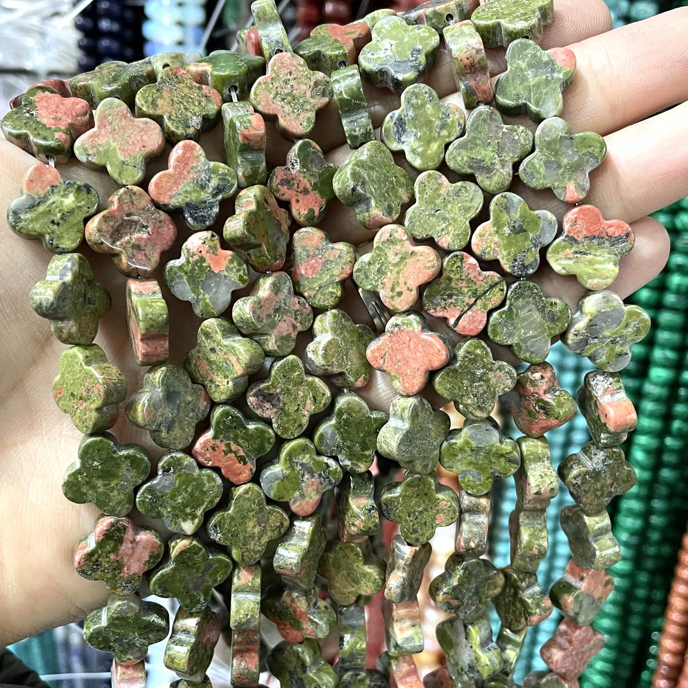 14MM Clover Shape Natural Stone Agates Quartzs Jaspers Spacer Loose Beads For Jewelry Making DIY Bracelet Necklace Accessories