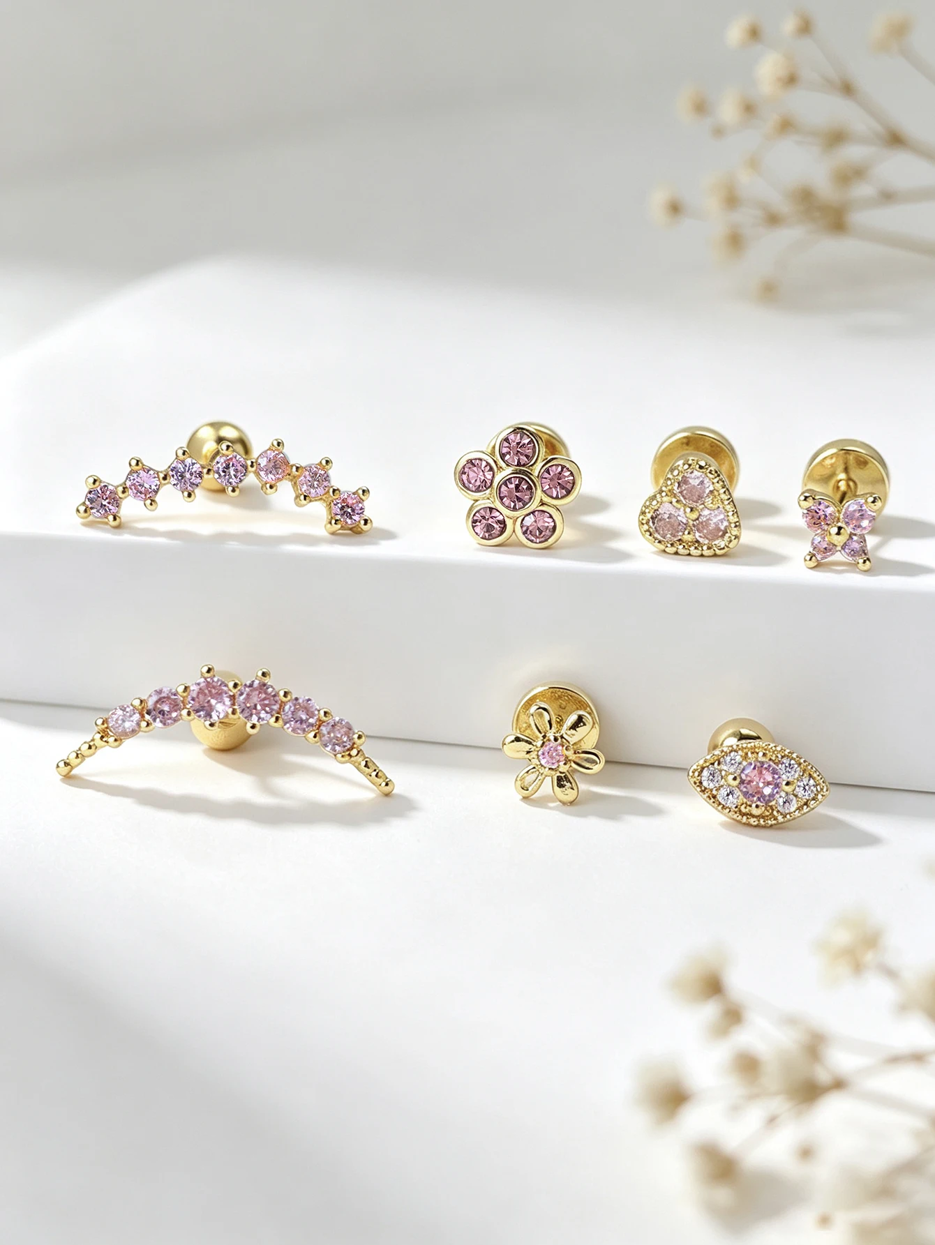 7Pcs Women's Fashion Zircon Piercing Stud Earrings Set, Ideal for Daily Commute, Beach Vacations & Holiday Parties