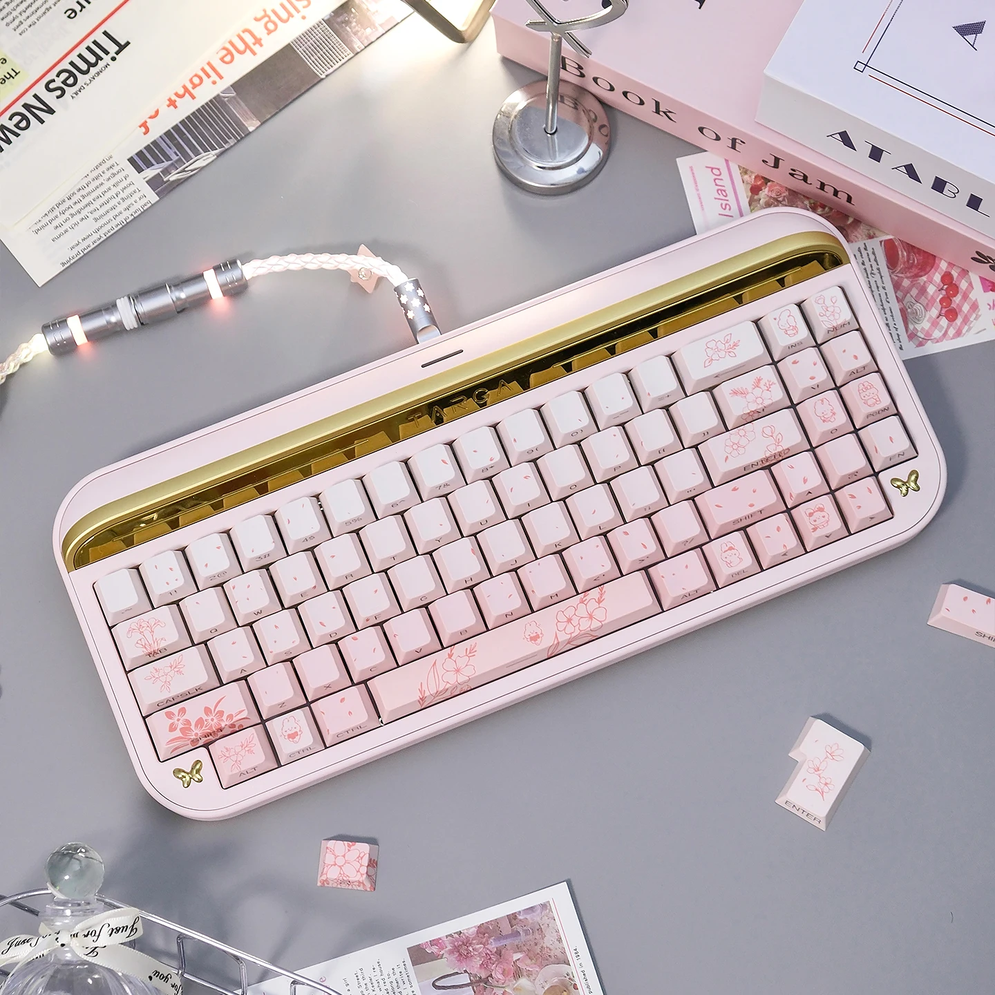 

Gradient Pink Flower Cluster Keycaps Dye-Sublimation Cherry Profile PBT Keycap Sets For MX Cherry Mechanical Keyboard