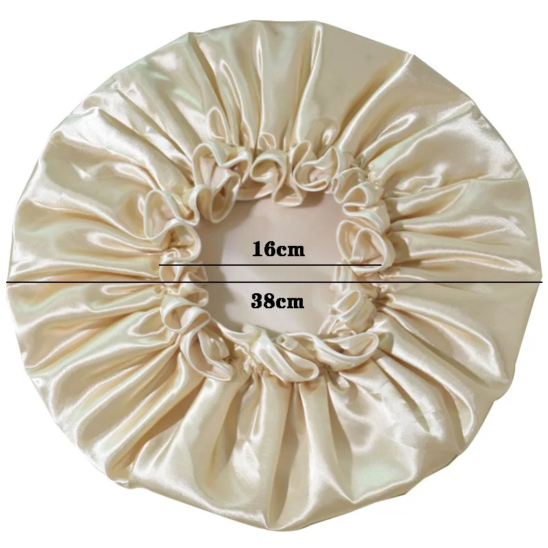 1pcs/set Extra Large Satin Lace Shower Cap Double Layer Water-Resistant EVA Bath Cap for Long Hair Salon Use Elastic Reuse