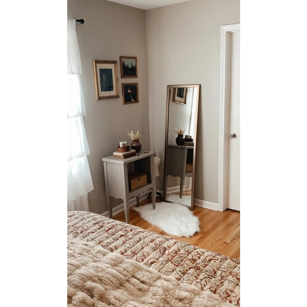 مرآة زينة مثبتة على الحائط برونزية شامبانيا مقاس 28 × 60 بوصة، مرآة حمام بإطار ذهبي، صنع في الولايات المتحدة الأمريكية، خيار تعليق أفقي #5