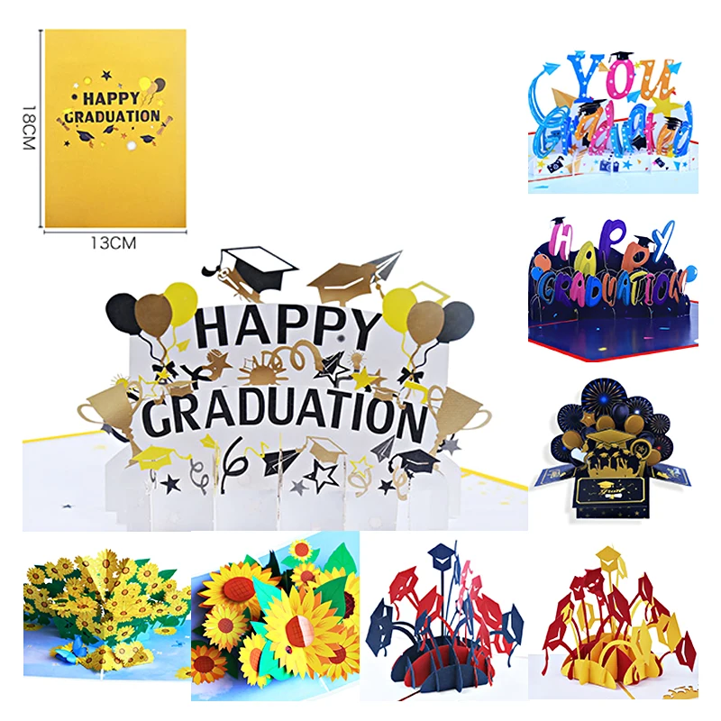 3D Graduation Greeting Card for Graduation Season, Thank You Gift, College High School University, Master PHD, Doctor's Hat